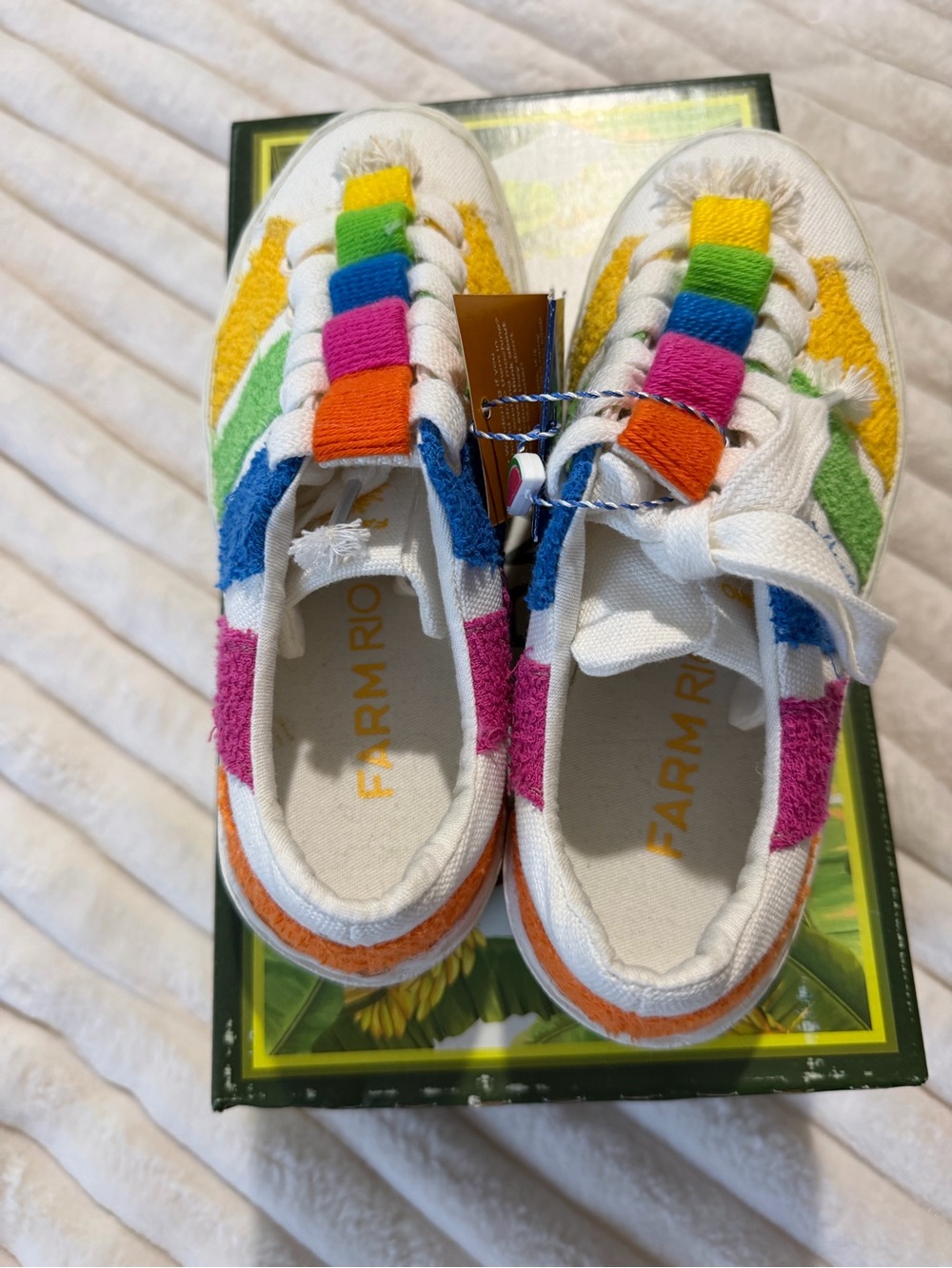 FARM Rio Rainbow Terry Sneakers in Blue, Pink, Orange, Green & Yellow - Picture 7 of 9